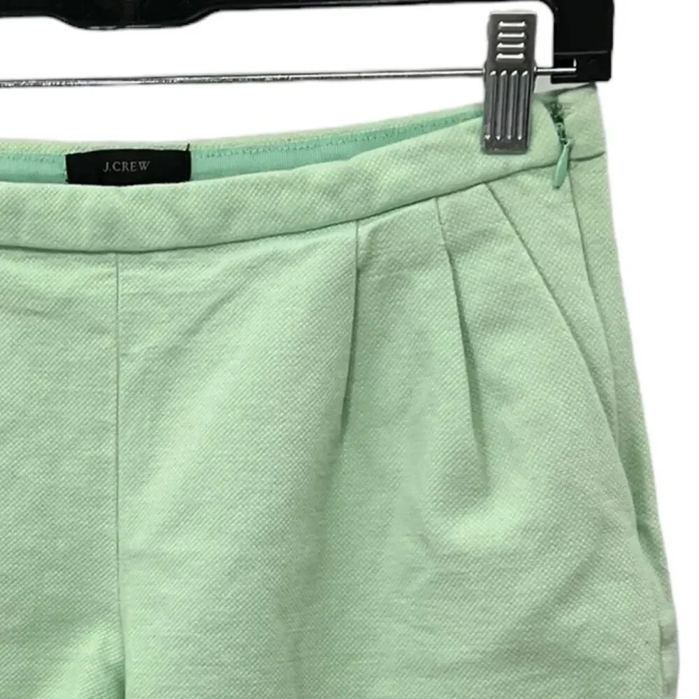 J. Crew Mint Green Pleated Pique Cotton Shorts SZ 0